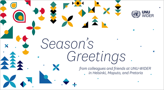 Season's Greetings 2024 from colleagues and friends at UNU-WIDER in Helsinki, Maputo and Pretoria